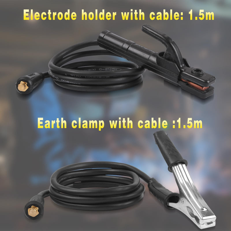 MMA/ARC Welding Electrode Holder Lead Welding Ground Clamp 1.5m ARC MMA With Welding Cables, Din 10-25 Connector