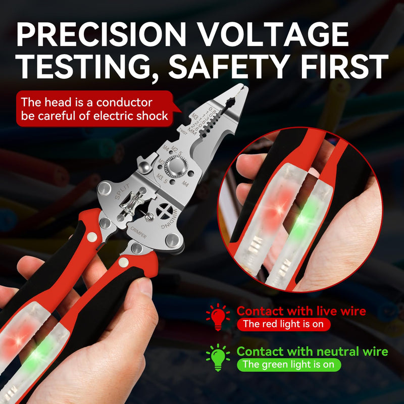 [2-Pack] 16-in-1 Professional Wire Stripper with 12-250V Voltage Tester, Heavy Duty Foldable Electrician Pliers for Stripping, Cutting, Crimping & Twisting, Versatile Electrical Tool Set 2