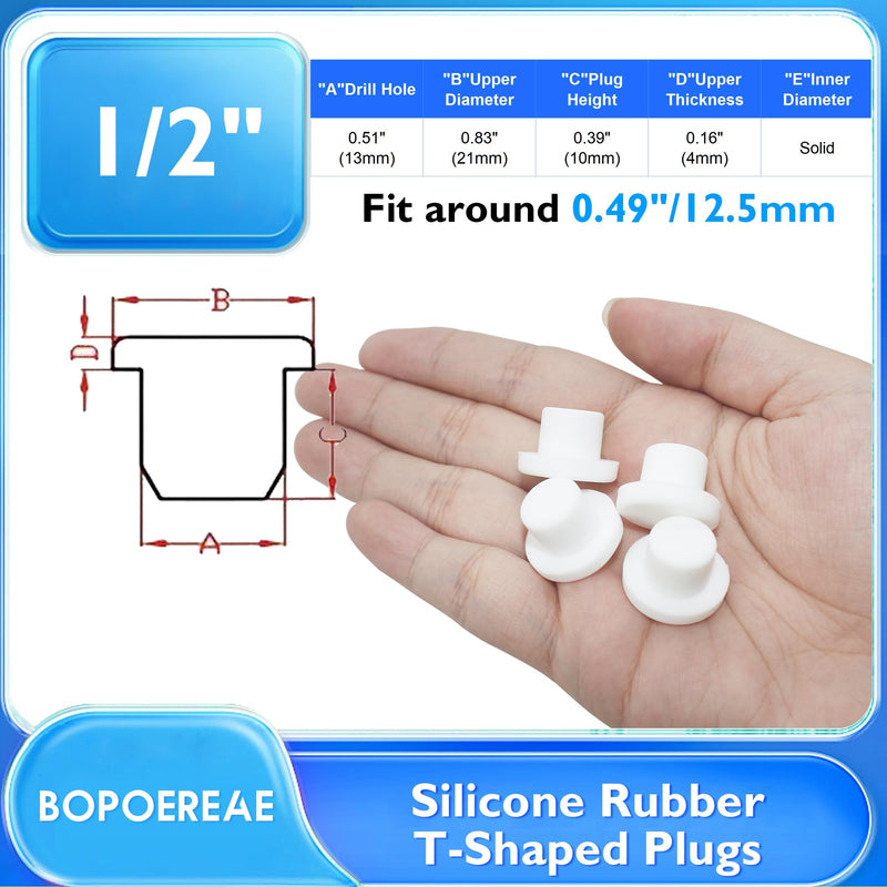 20 Pcs 1/2 In/13 mm Silicone Rubber Plug for Round Holes, Waterproof T Type Rubber Stoppers, Soft Flexible Bottle Seal Button Plugs Tube Pipe End Caps Inserts Bathtub Jet Covers, White 13mm(1/2")