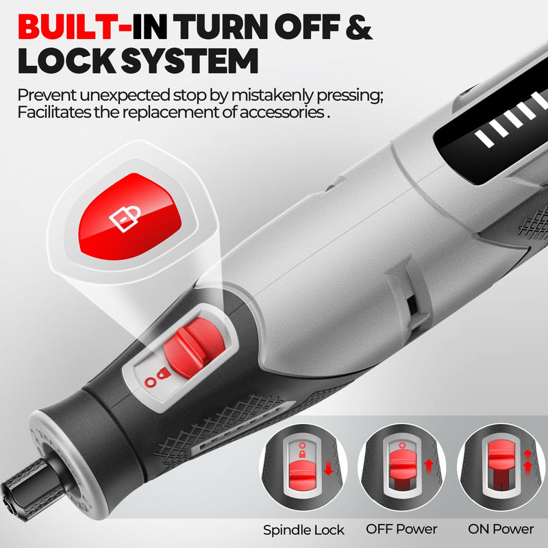 Rotary Tool - 4V Rotary Tool Cordless, PHALANX Rotary Tool Accessories 80 PCS 4000mAh Li-Ion Battery, Preset 9 Speed Adjustment Grinder Tool for Cutting Sanding Carving Polishing Engraver DIY Crafts Grey-4v