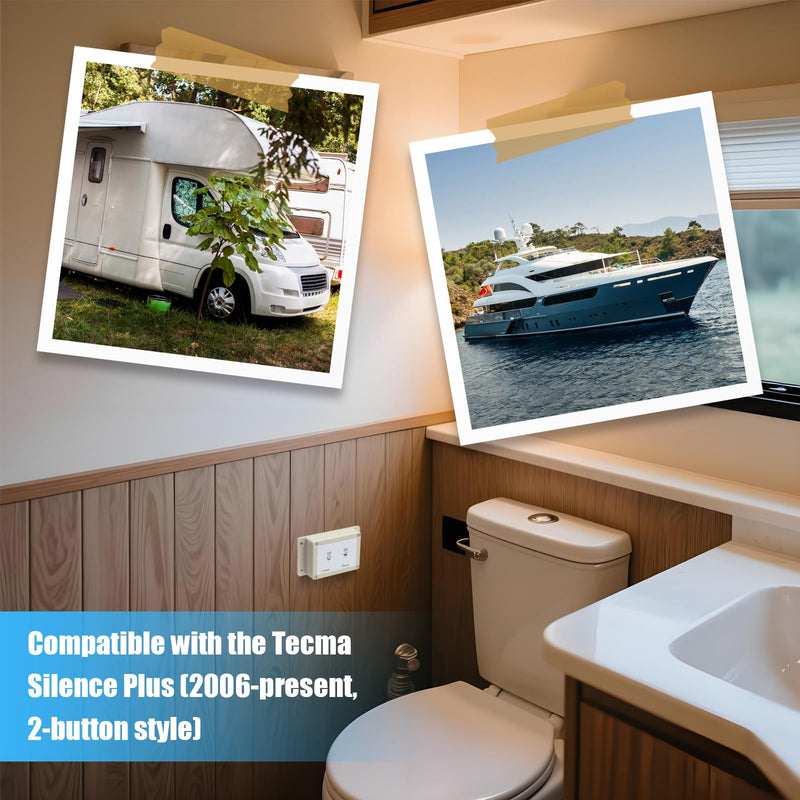 36387 RV Toilet Switch Panel, Wall Switch with Dual Flush Mode, Auto-Clean, LED Water Indicator, Compatible with Double Button Style Tecma Silence Plus 2006-Present for RV & Marine