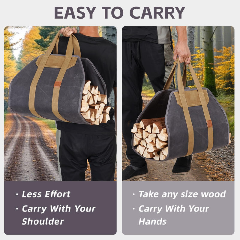 1MORE Firewood Carrier,Wood Carrier for Firewood Tote Bag, 40"X19". Grey