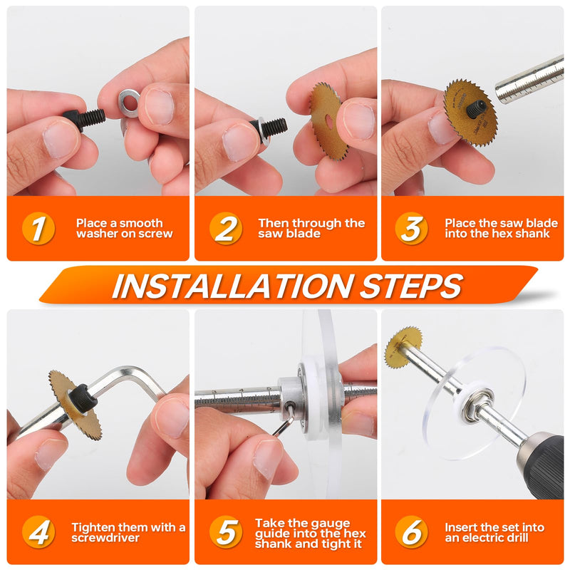 Inside Pipe Cutter for PVC Pipe, Cutter Tool Set with Scale Adjustable Depth Gauge, 5PCS Saw Blades and Hex Shank, Internal Plastic ABS Pipe Cutter Set Hex Shank（5 gold saw blades)