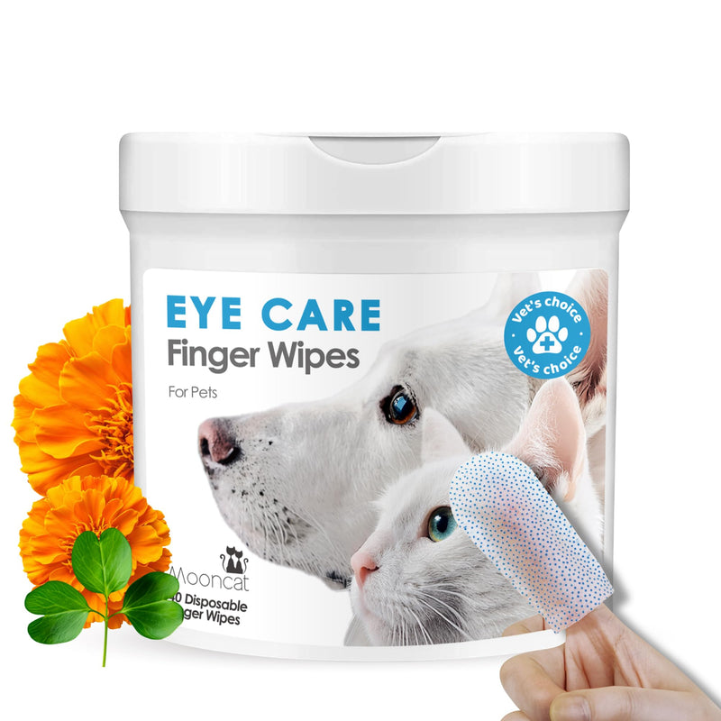 Mooncat Pet Eye Wipes for Dogs & Cats - Gentle Finger Cot Design for Easy Cleaning Tear Stains & Goop Cleaning - 40counts