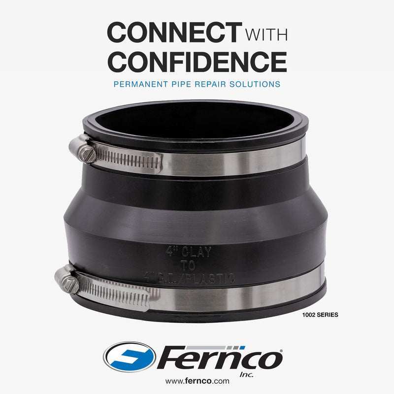 Fernco 1002-44RC Shielded PVC Pipe Coupling for Clay to Cast Iron, Plastic or Steel Plumbing Connections