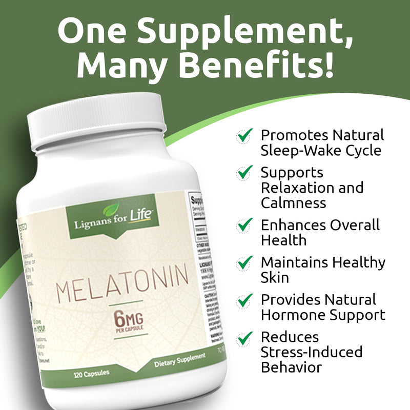 Lignans for Life Melatonin for Dogs & People, 6mg - 120 Capsules - Capsules - Pet Treats - Vitamins for Overall Health