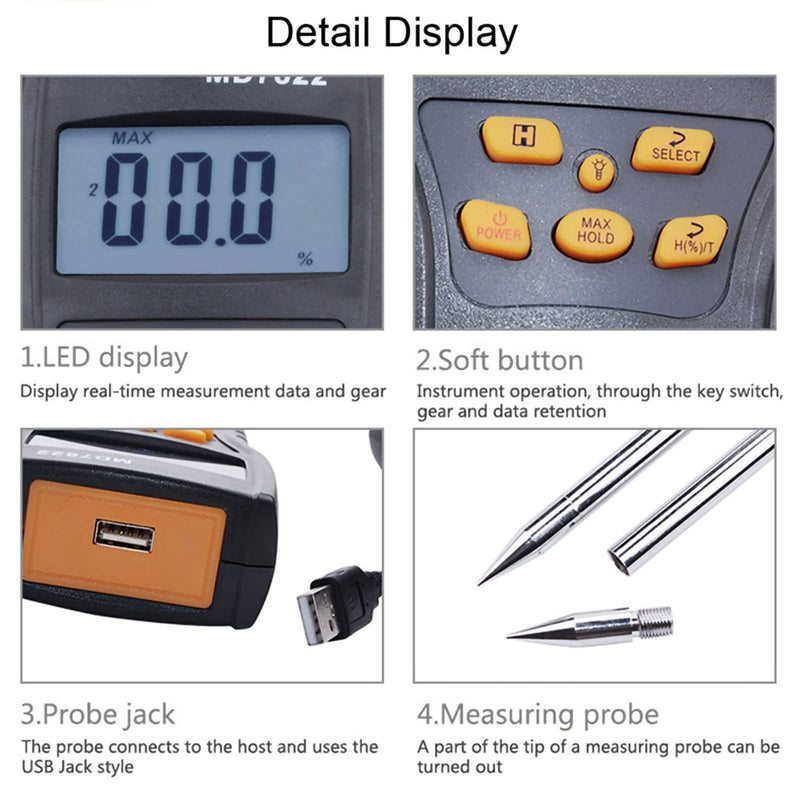 Grain Meter, Digital LCD Display Digital Handheld Humidity Analyzer Humidity Tester for Wheat Corn Paddy