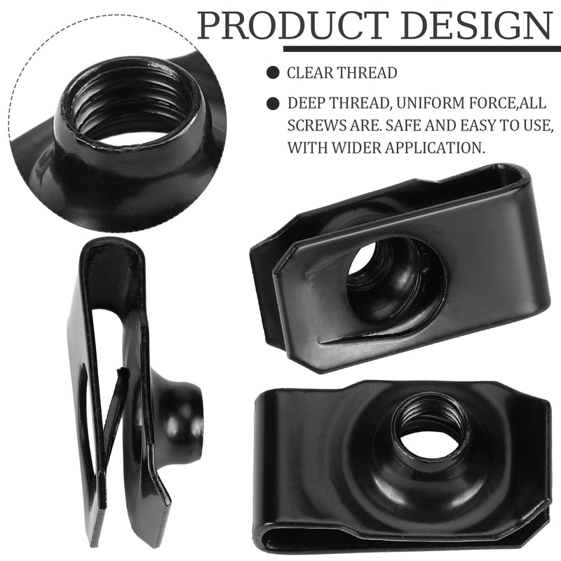 25 Pcs Extruded U Type Nuts Bumper Fender U Style Clip on Nut Extruded U Style Nuts Spring Nuts Black U Style Fasteners for Automotive Metal Fender Grill Retainer Clips(M6) M6
