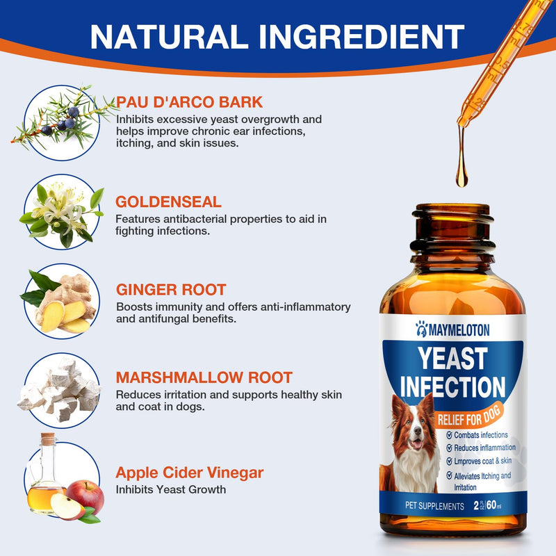 Yeast Infection Treatment for Dogs, Dog Ear Infection Treatment, Soothe Ear & Paw Discomfort, Ease Irritation & Inflammation, Aid Pet Skin Allergy, Bacon Flavor 60ml Dog Itch Relief Supplement 1 Pack