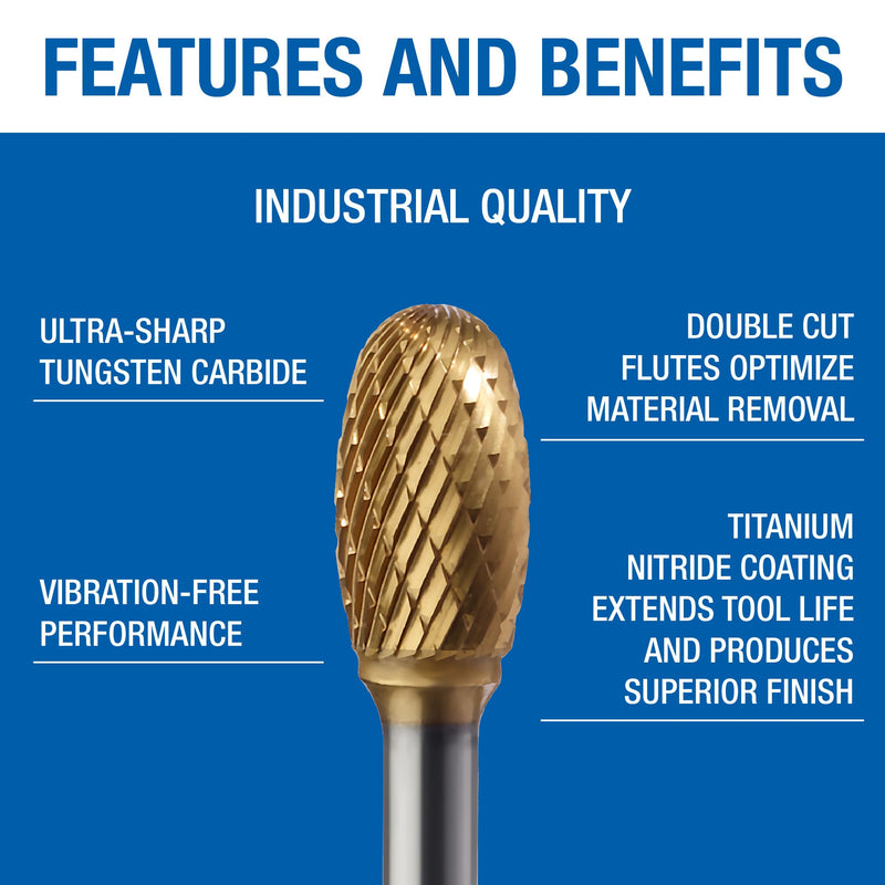 Champion Cutting Tool SE5 Double Cut TiN Coated Carbide Bur