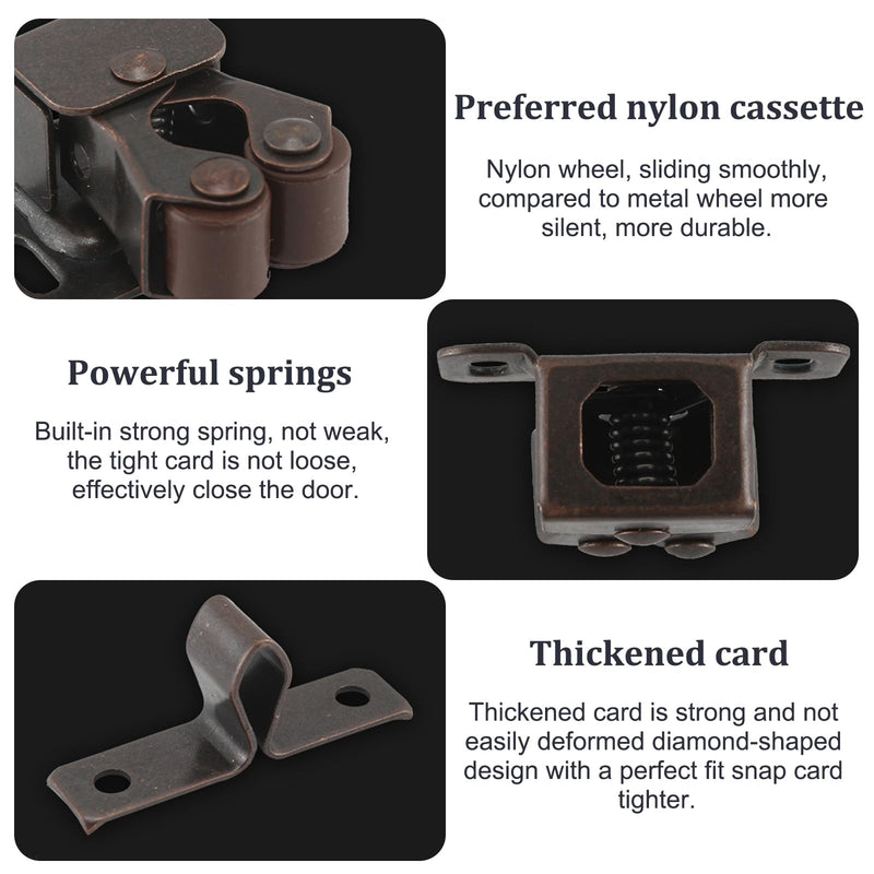 10 PCS Cabinet Latch Double Roller Catch Heavy Duty Latch Hardware with Screws for Cabinet Kitchen Closet Doors Black Nickel