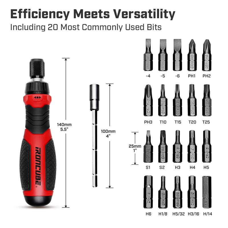 Multi Ratcheting Screwdriver Set: 21 in 1 Magnetic Multiple bits Suitable for Everyday Household Use 21-in-1 Screwdriver