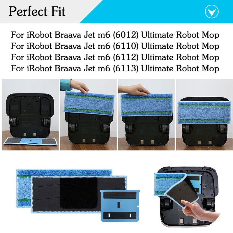 8 Pack Upgraded M6 Wet Mopping Pads for iRobot Braava Jet M6 Series (6110) (6012) (6112) (6113) Ultimate Robot Mops, New Sticky Design, Detachable, Washable and Reusable M6 Pads Accessories Parts 8 Pads-Upgraded