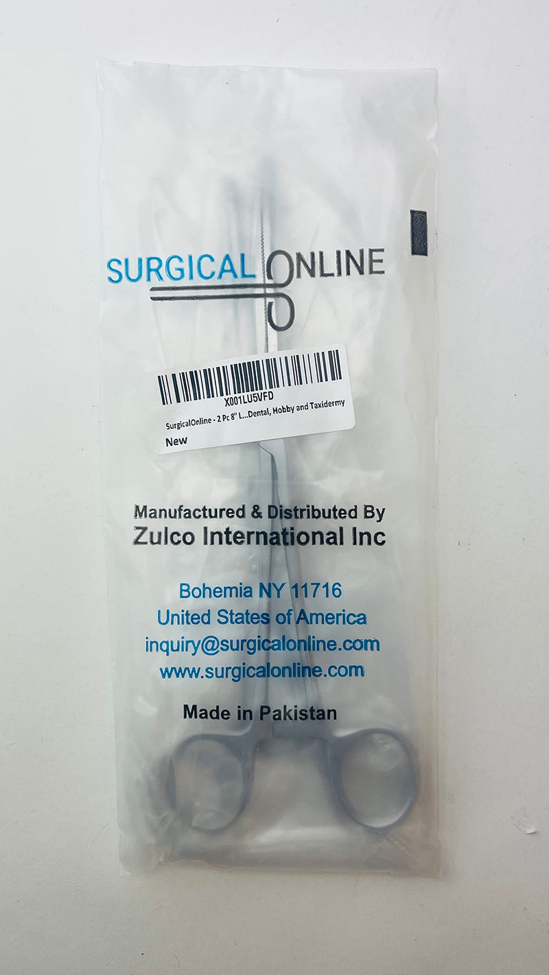 SURGICAL ONLINE 2 Piece Curved & Straight 8" Hemostat Set, Stainless Steel Locking Tweezer Clamps - Ideal Hemostats for Nurses, Fishing Forceps, Crafts and Hobby 2 Count (Pack of 1)