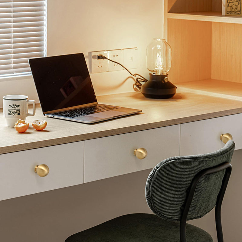 Flybath 5 Pack Ball Cabinet Knobs Solid Brass Kitchen Drawer Gold Pulls Cute Furniture Handles, Brushed Brass
