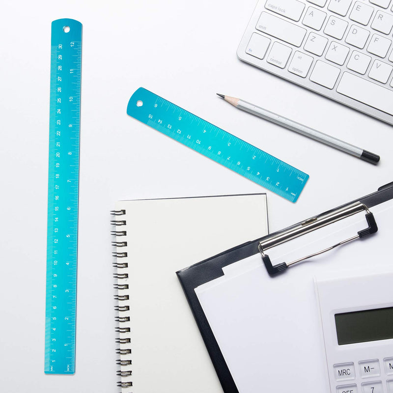Stainless Steel Ruler and Metal Rule Kit with Conversion Table (Blue, 12 Inch, 6 Inch) blue