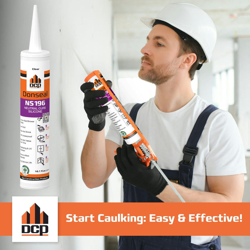 DCP Donseal NS196 Silicone Caulk Sealant 1 Pack – 100% Silicone Tube for Bathroom, Kitchen, Outdoor, Bathtub and Window Seal, 10.1 fl oz – Clear 1-pack
