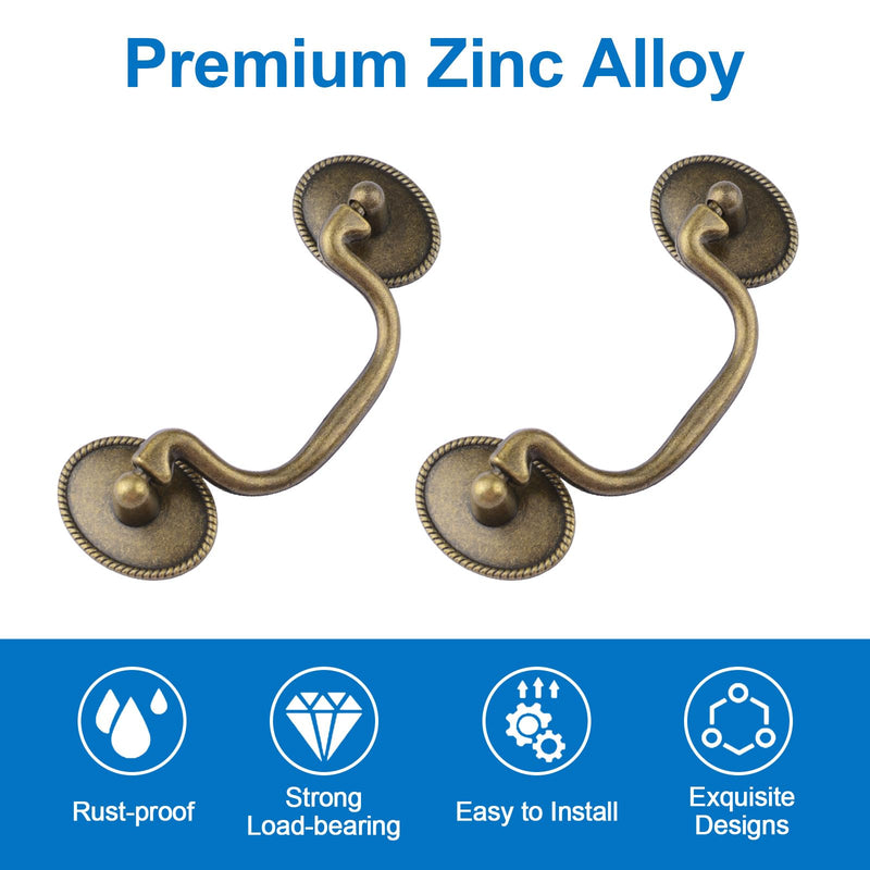 INCREWAY Drop Bail Handle Pulls, 12PCS Antique Drawer Pulls Handles Furniture Door Cabinet Pull Handles Hardware for Kitchen Cabinet Dresser（Zinc Alloy） Brass 86mm Hole Spacing