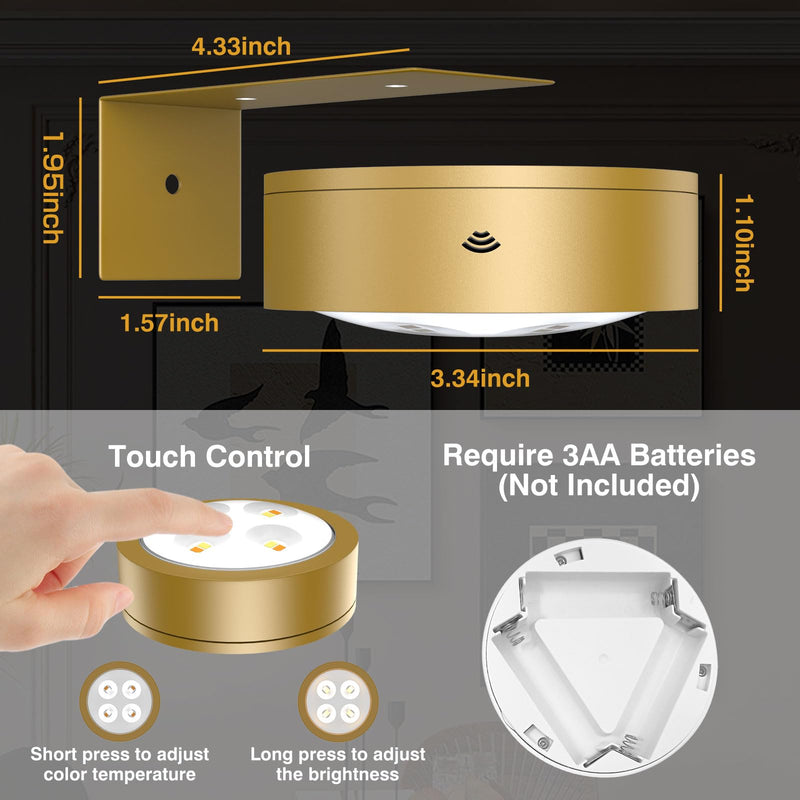 3Pack Wireless Picture Light,Battery Operated Painting Light with Remote,Magnetic Timer Display Art Light for Wall,Dimmable Picture Frame Light for Frame Artwork,Wall Decor Puck Light-Gold 3Pack Gold