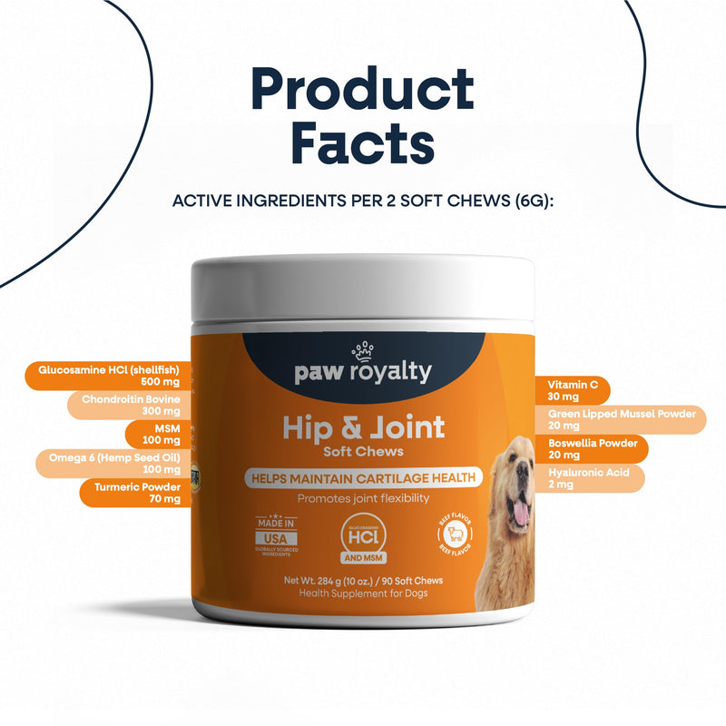 Hip & Joint Support for Dogs | Glucosamine, MSM, Chondroitin, Collagen & Turmeric for Mobility, Flexibility & Comfort | Dog Joint Health Supplement | Beef Flavor Soft Chews, 90 Count