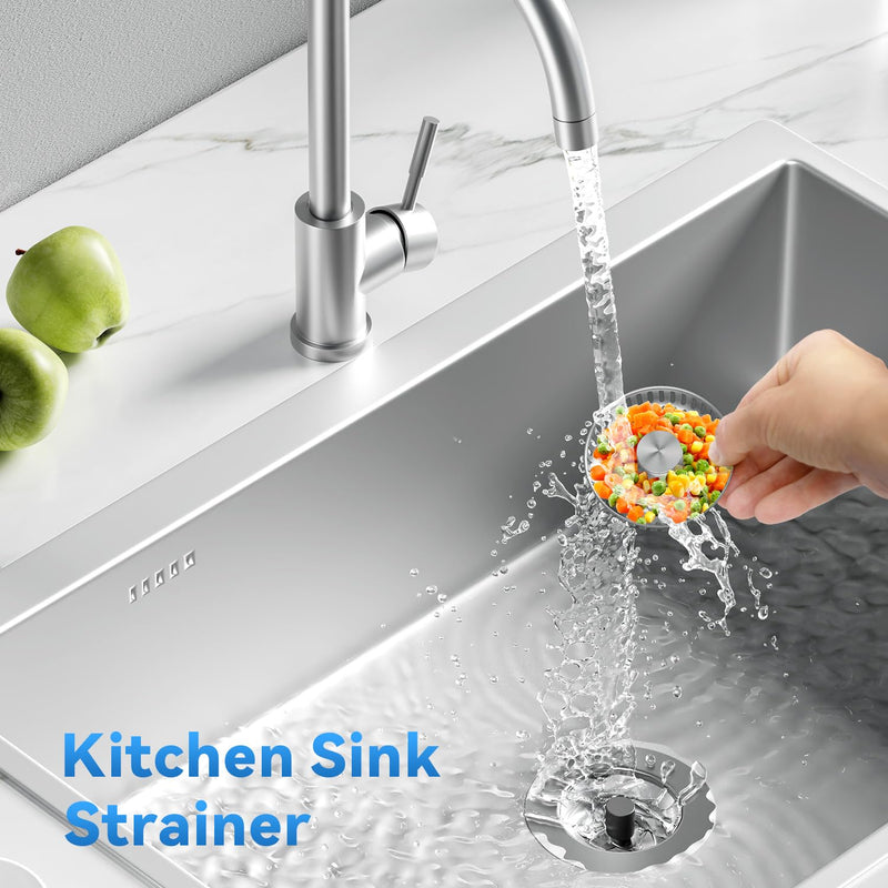 3 in1 Kitchen Sink Drain Strainer, 10,000 Press Test 304 Stainless Steel Pop-up Sink Stopper, 3 in 1 Fast Drain Deodorizing Anti-Clog Strainer for RV Kitchen Standard 3-1/2 in Bathroom Sink Plug
