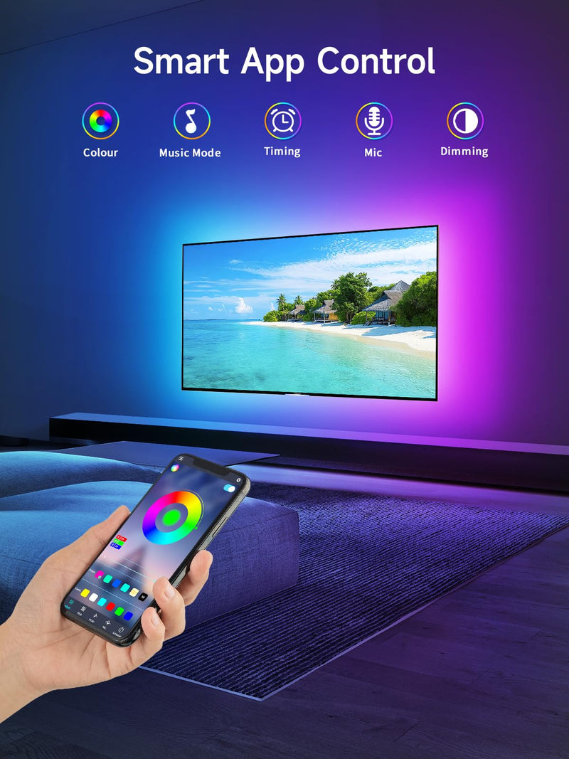 LED Lights for TV, 16.4ft TV LED Backlight for 50-75in, RGB TV LED Lights Behind Strip with Music Sync, Bluetooth APP and Remote Control USB Powered LED Lights for Bedroom, Gaming 16.4ft for 50"-75" TV