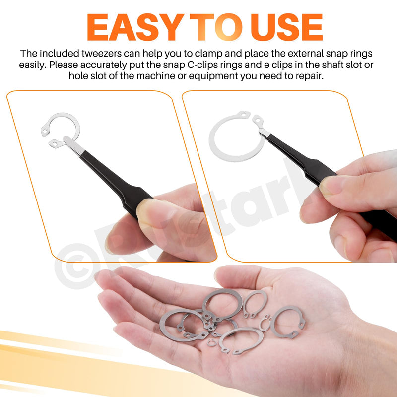 211Pcs 21 Sizes 304 Stainless Steel External Snap Rings Assortment Kit with Tweezers Silver External Retaining Ring Circlip Snap Retaining Clip Ring C-clips Snap Ring Set for Axle Shaft Parts