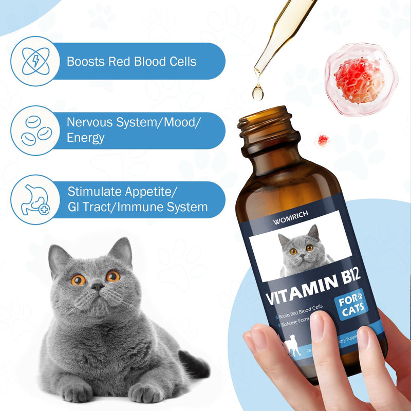 Vitamin B12 for Cats | Methylcobalamin Supplement | Boosts Red Blood Cell Formation, Energy, Nervous System & Appetite, Treats Pancreatitis | 2 fl oz Dropper