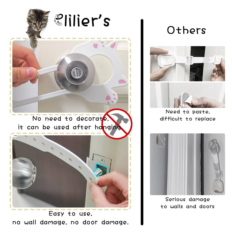 Cat Door Latch Holder,【8 Adjustable Sizes】 Stronger Flex Cat Door Stopper, Keep Door Open 1.5" to 8", Let's Cats in and Keeps Dogs Out of Litter & Food, No Tool Required & No Wall Damage 2*black