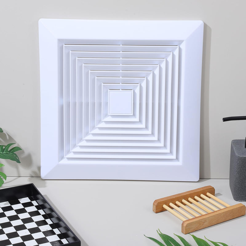 White Square Bathroom Exhaust Fan Cover with Spring, 10. 5" x10. 5" Ceiling/wall Mounted Grille, Replacement Parts for Old Damaged Fan Covers, Air Diffuser Ventilation Hood 10.5x10.5 inch