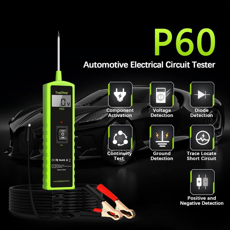 P60 Probe Tester Test Light Power Circuit Probe Tester Electrical Tester AC DC Voltage Tester Short Circuit Finder Component Activation Continuity Test 6-30V P60