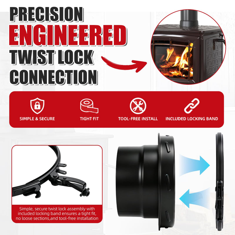 6 Inch Stove Pipe Adapter, Single Wall to Double Wall Chimney Adapter, 304 Stainless Steel Chimney Pipe Fitting, Black
