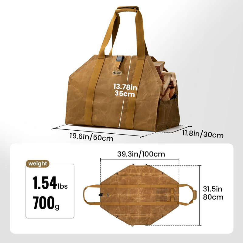 ONETIGRIS Waxed Canvas Firewood Carrier, 2-in-1 Firewood Tote Bag