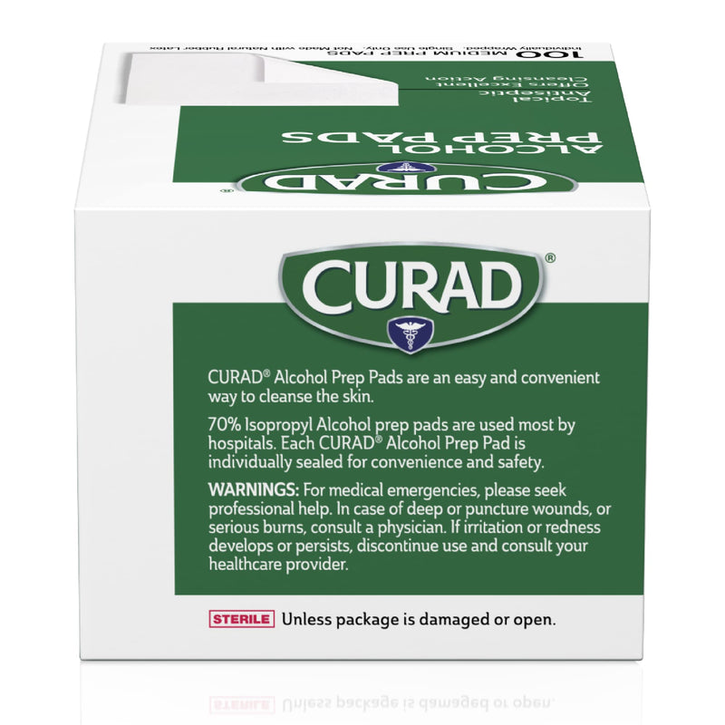 CURAD Alcohol Prep Pads (Pack of 4 Boxes) | 400 Pieces of Medium Isopropyl Alcohol Wipes Individually Wrapped | First Aid Alcohol Swabs for Cuts & Scrapes | Medical Alcohol Pads for General Cleansing 100 Count (Pack of 4)
