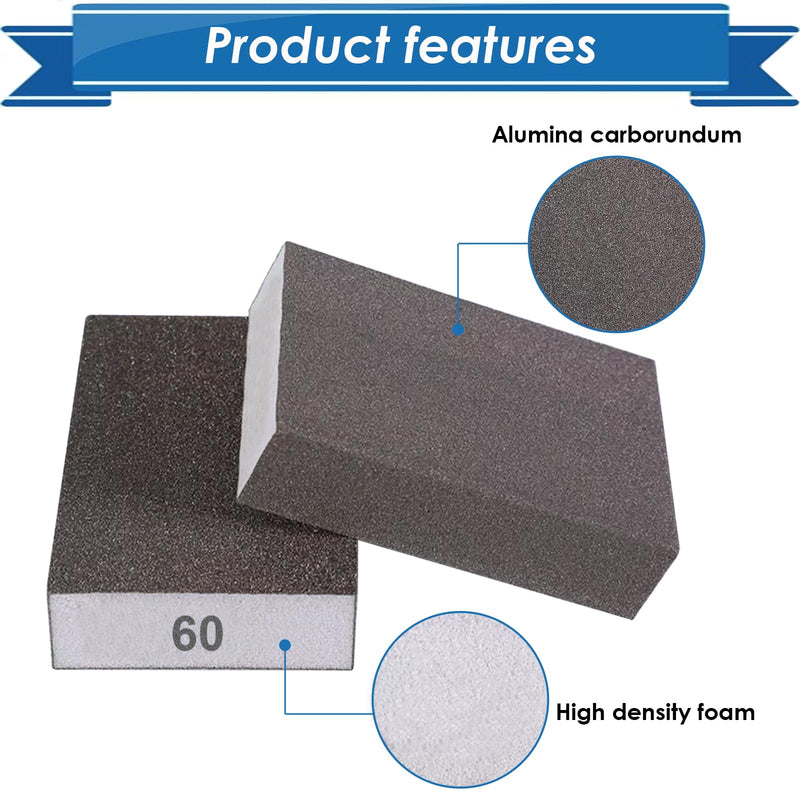 6Pcs Sanding Sponge 60 80 120 220 Coarse Medium Fine Grit Sanding Block Washable and Reusable for Wood, Metal, Wall Polish 60/80/120/220 Grits