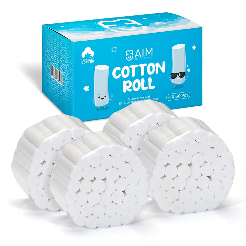 200(50×4) Dental Cotton Rolls - Nose Bleed Stopper - Nose Bleed Plugs for Kids or Adults - Highly Absorbent Gauze Rolls & Cotton Roll - Non Sterile 1.5 Inch Rolled Cotton Pads 200