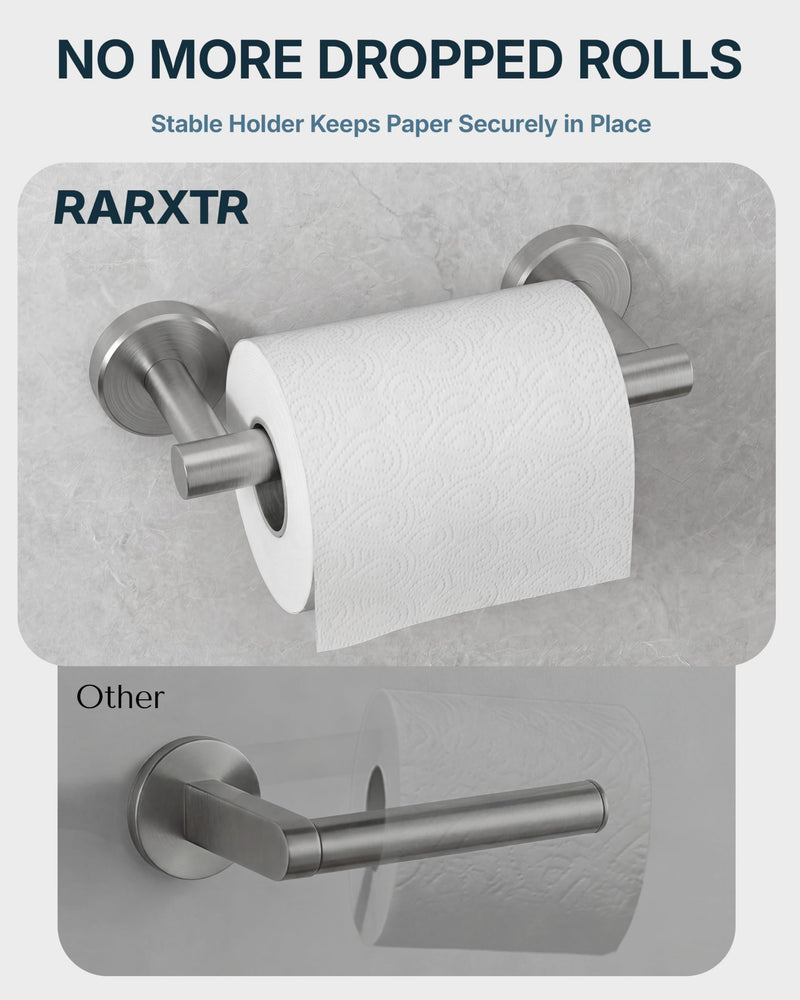 RARXTR 3PCS Bathroom Hardware Set, Brushed Nickel Wall Mounted Toilet Paper Holder, 2 Suction Cup Towel Hooks, Bathroom Accessories SUS 304 Stainless Steel, Rust-Proof, Modern