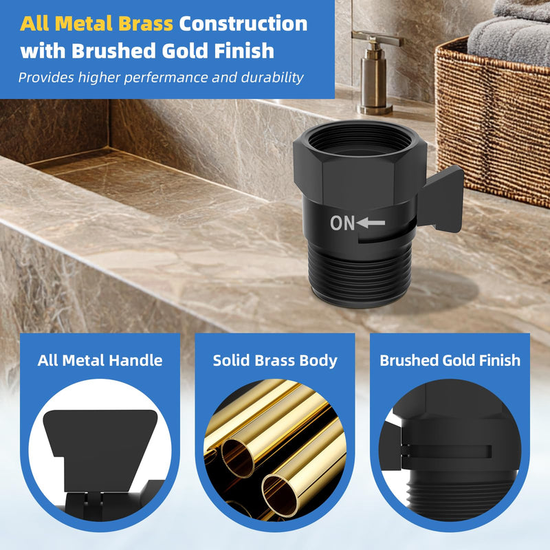 Hibbent All Metal 2 Pack Shower Head Flow Control Valve, G1/2 Brass Shut-off Valve with Metal Handle Lever, Shut OFF Water Flow Control Regulator for Handheld Shower, or Bidet Sprayer, Matte Black 0.5 Inch Dark Black