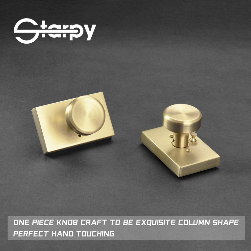 Satin Brass Interior Door Knobs, Pismo Doorknob for Bath & Bedroom, Gold Door Knob with Lock Privacy Satin Brass