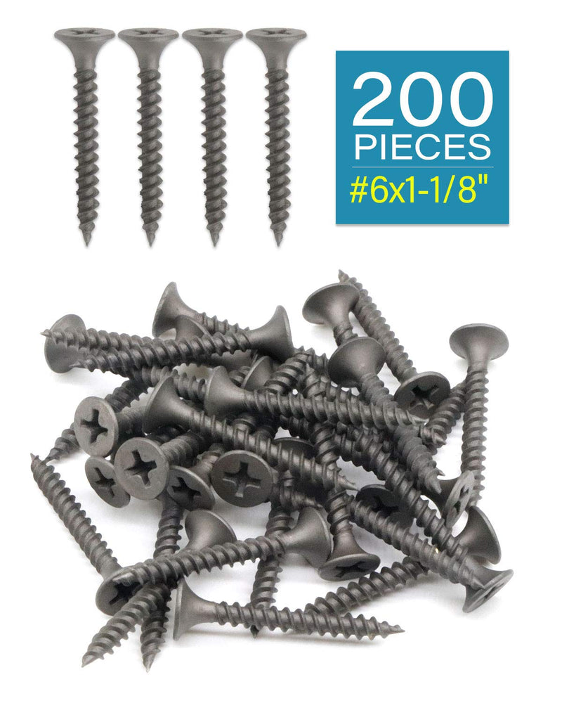 200pcs #6 x 1-1/8" (3.5 x 30mm) Flat Bugle Head Phillips Drywall Screws - Gray Phosphate Coated Self-Tapping Screws for Sheet Metal, Drywall, and Wood - Sharp Point, Fine Thread by IMScrews #6 x 1-1/8" 200