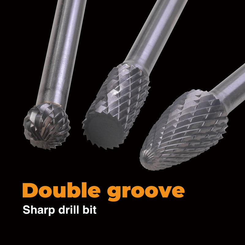 Carbide Cutting Burr Set 1/4 Inch Shank 10pcs Cutting Burr Rotary Files Set with Plastic Case Metal Wood Stone Hole Deburr Contouring Surface Milling Cleaning Grinding Engraving