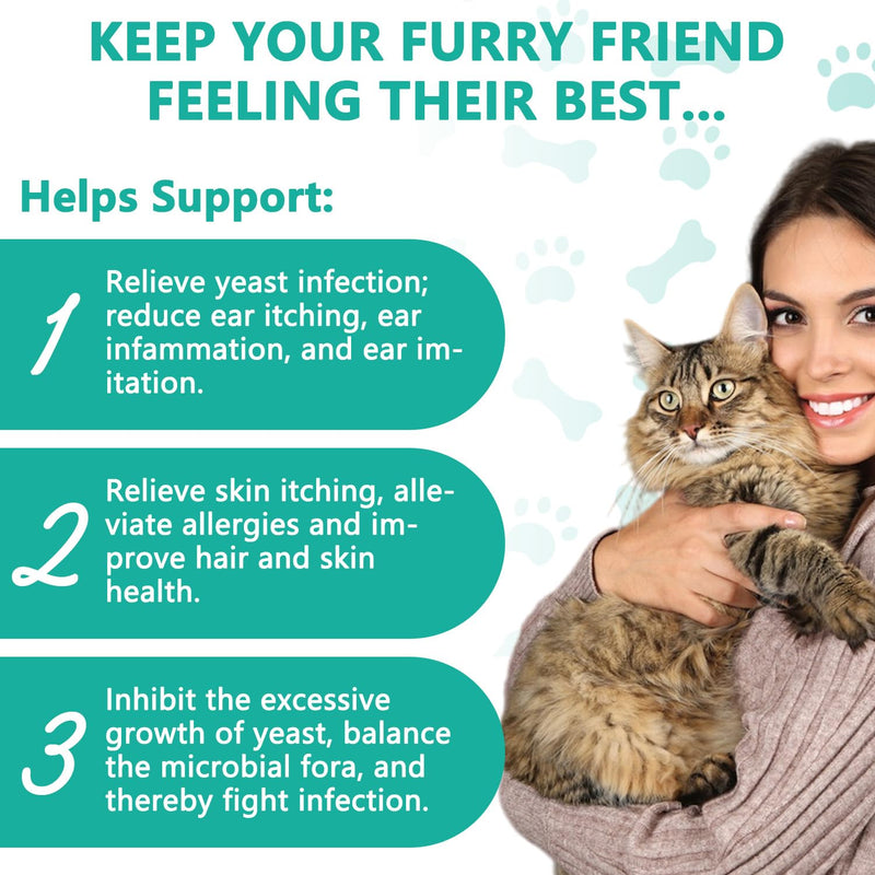 [2-Pack] Natural Yeast Drops for Cats & Dogs - Ear Care Support for Pets Relieves Ear Itching - Reduces Inflammatory Irritation - Soothes Skin Allergies & Itchiness Herbal Drops Supplement
