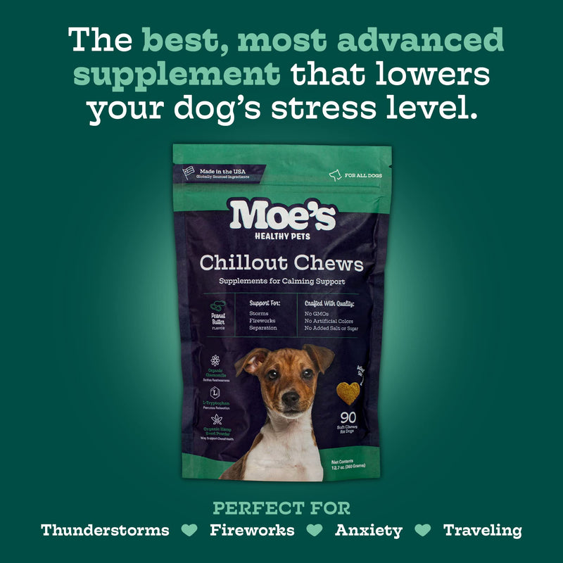 Moe’s Hemp Calming Chews for Dogs - Helps Aid with Storms, Fireworks, Chewing, Barking, Travel, Stress, Anxiety & Separation Anxiety - Tryptophan + Chamomile - Made in The USA - (Peanut Butter) Peanut Butter - PawsPlanet Australia