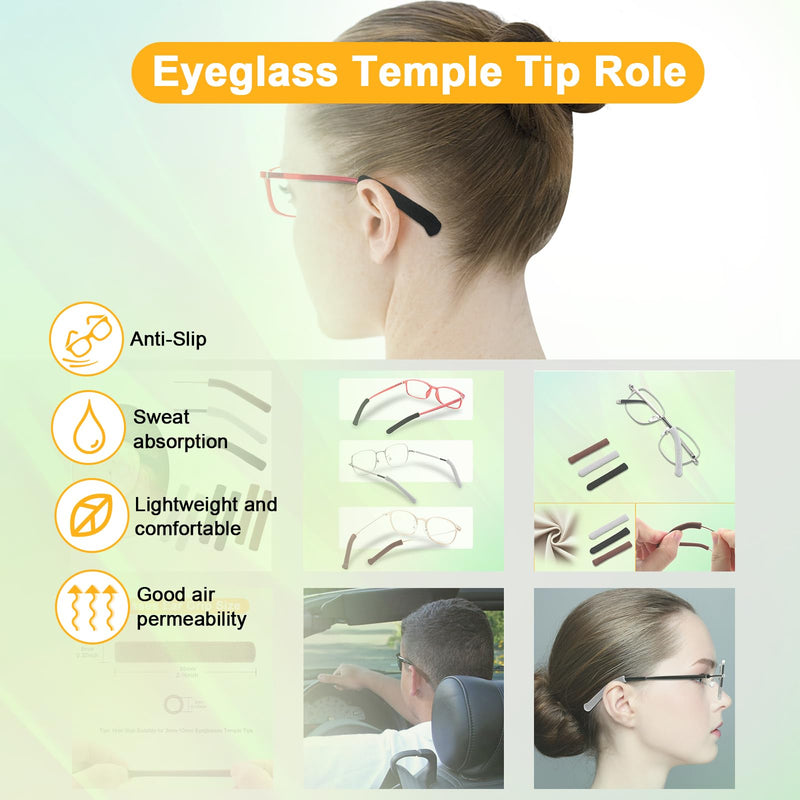 Anti-Slip Elastic Comfort Eyeglasses Temple Tips Sleeve, Soft and Well-Fitting Glasses Ear Cushion, Microstructured Fabric Glasses Ear Grip, Knitting Eyeglass Arm Cushion - Black 3 Pairs 3 Pairs Black