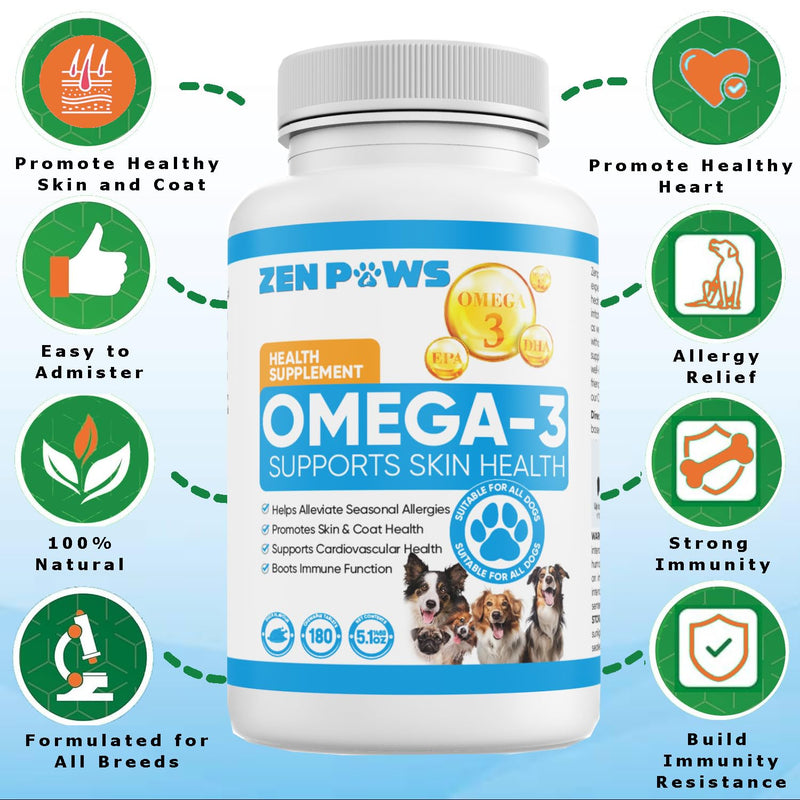 Omega 3 Fish Oil for Dogs - 180 Count Tablet Treats – Helps Shedding, Skin Allergy, Itch and Dry Skin Relief, Hot Spots - Joint Health - Skin and Coat Supplement - Salmon Oil - Duck Flavor - PawsPlanet Australia