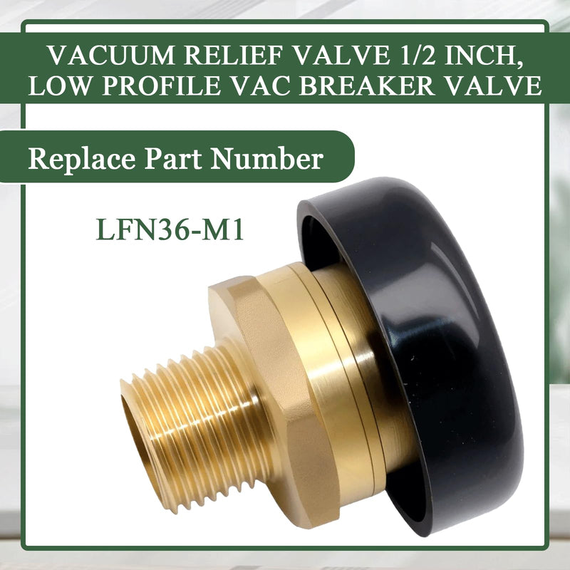 Vacuum Relief Valve 1/2 Inch, Low Profile Vac Breaker Valve Compatible with Water and Heater Tanks Replace for LFN36-M1