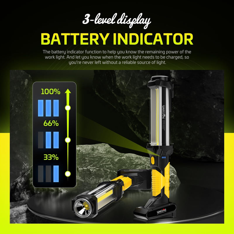WARSUN Work Light Rechargeable LED 1500 Lumens Super Bright COB Portable Work Lights Magnetic Base and Hook Work Flashlight for Car Repair Machine Emergency 1 PACK