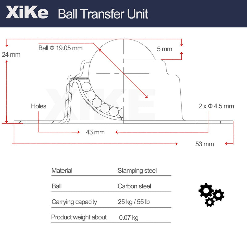 XiKe 8 Pack 3/4" Roller Ball Transfer Bearings, Hard Chrome Steel Ball Transfer Unit with Swivel Ball Caster Rollers, Used for Roller Stand, Conveyors,Transfer Equipment and Transmission System