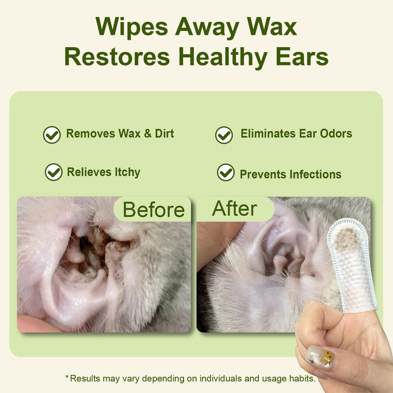 Dog Ear Finger Wipes for Dogs & Cats, Thicker Dog Ear Cat Ear Cleaner Wipes, Dog Ear Infection Relief to Relieve Ear Itching, Remove Ear Wax, Dirt, Smelly - Fresh Green Tea Scent