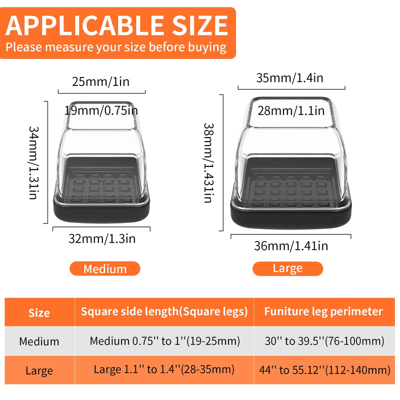 Chair Sliders for Carpeted Floors,16Pcs Chair Glides Square Furniture Sliders Carpet,Teflon Table Leg Protectors Sliders for Carpet,Make Furniture Glides Move Easy(Fit 1.1-1.4", Clear) Square-clear 1.1 - 1.4"